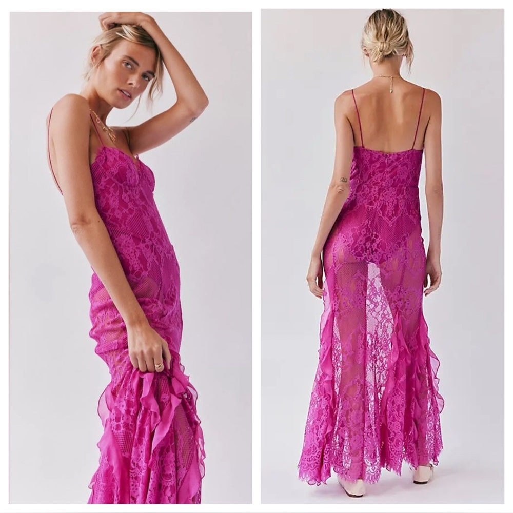 For Love and Lemons Shirley Lace Maxi Dress Pink Free People - Picture 2 of 6